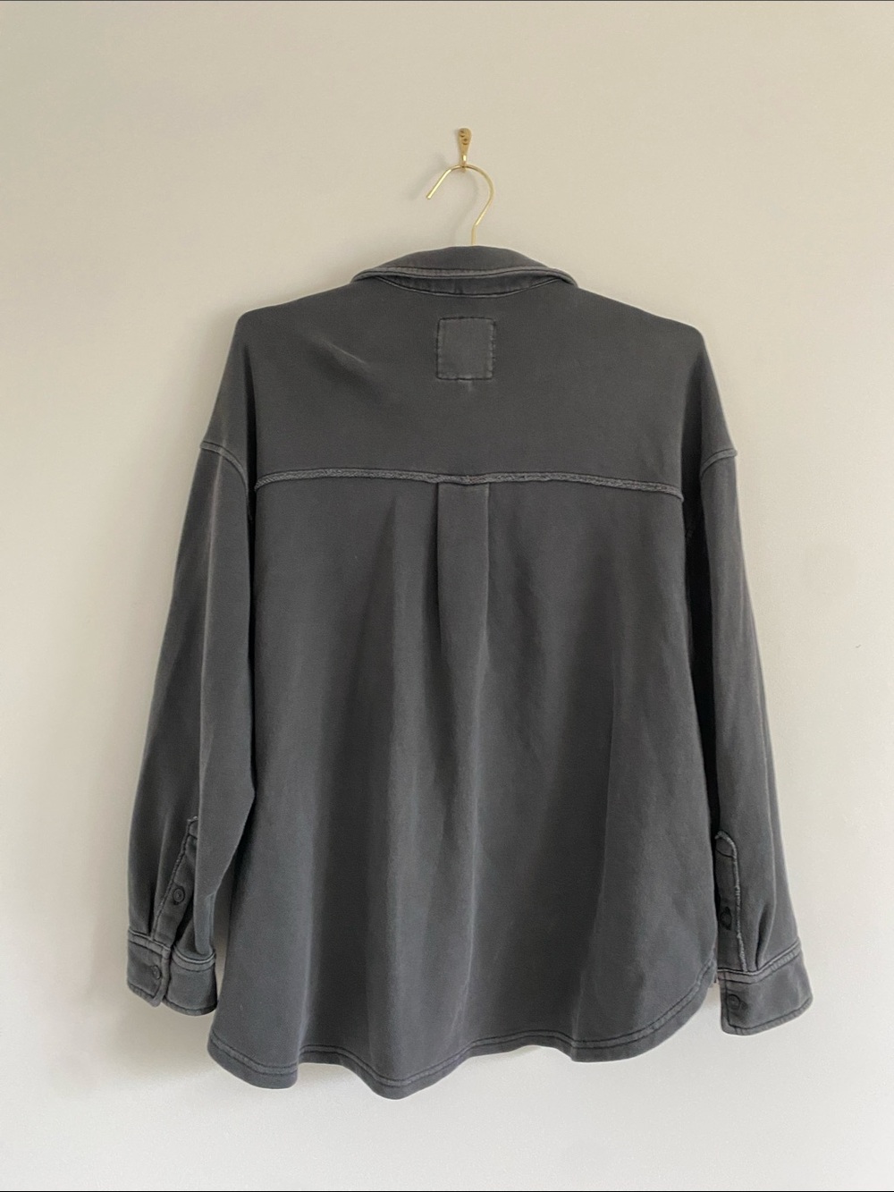 Aerie Washed Charcoal Oversized Fleece Button Down Sweatshirt - Picture 9 of 11
